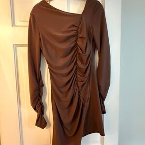Helmut Lang  Brown Ruched Dress